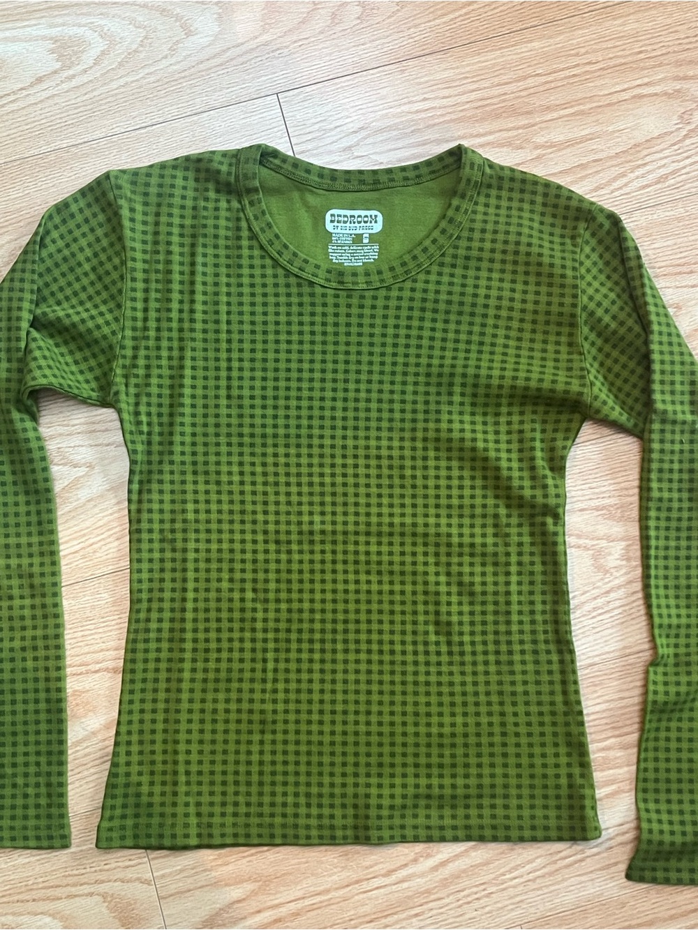 Big Bud Press Olive Green Long Sleeve Checked Top